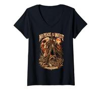 Women's NO Peace in THE WEST Vintage Cowboy Horror Outlaw Club V-Neck T-Shirt