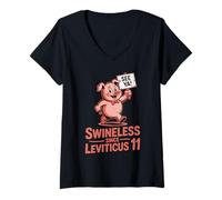 Womens No Pork Leviticus 11 Funny Pig Hebrew Roots Kosher Food V-Neck T-Shirt