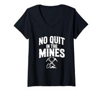 Women's No Quit in The Mines Prospecting Pickaxe Miner V-Neck T-Shirt
