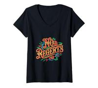 Women's No Regerts Grammar Jokes Misspelled Tattoo Incorrect Quotes V-Neck T-Shirt