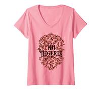 Women's No Regerts, Regrets Misspelled Tattoo Funny Vintage Graphic V-Neck T-Shirt