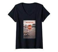 Women's No Rules Goose Funny Do Not Enter Sign Rebel V-Neck T-Shirt