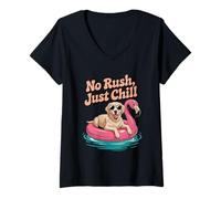 Womens No Rush Just Chill Golden Retriever GR Dog Goldie V-Neck T-Shirt