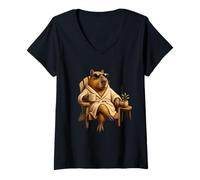 Women's No Rush Positive Vibes Capybara Relax Mood V-Neck T-Shirt