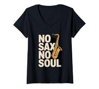 Women's No Sax No Soul Saxophone Jazz Music Lover V-Neck T-Shirt