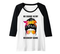 Womens No Shame in My Recovery Game Sobriety Soberversary AA NA Raglan Baseball Tee
