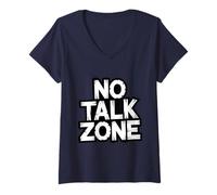 Womens No Small Talk Zone - Funny Introvert Quote V-Neck T-Shirt