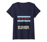 Womens No Soldiers in Our Streets Chicago Flag Skyline V-Neck T-Shirt