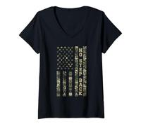 Women's No Step Back Distressed USA American Flag Camo Aesthetic V-Neck T-Shirt