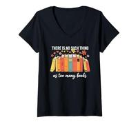 Women's No Such Thing As Too Many Books Reader Bibliophile V-Neck T-Shirt
