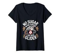 Womens No Sugar In My Coffee Just In My Glider Funny Coffee Lover V-Neck T-Shirt