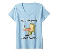 Womens No Thoughts Head Empty Frog Funny Gen Z Meme Brain Fog V-Neck T-Shirt