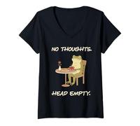 Womens No Thoughts Head Empty Frog Funny Gen Z Meme Brain Fog V-Neck T-Shirt