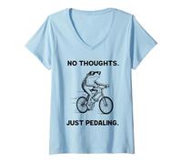 Womens No Thoughts Just Pedaling Frog Funny Cycling Bike Meme V-Neck T-Shirt