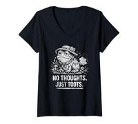 Women's No Thoughts Just Toots Funny Frog Cottagecore Meme V-Neck T-Shirt
