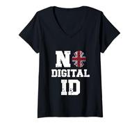 Womens No to Digital ID in UK | British Freedom Privacy Protest V-Neck T-Shirt