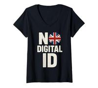 Womens No to Digital ID in UK | British Freedom Privacy Protest V-Neck T-Shirt