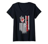 Womens No to Kings Day in America March and Protest U.S. Flag Skull V-Neck T-Shirt