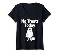 Womens No Treats Today Funny Sad Ghost Halloween Costume Kids Boys V-Neck T-Shirt