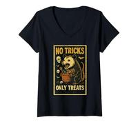 Womens No Tricks Only Treats Vintage Movie Poster Opossum Halloween V-Neck T-Shirt