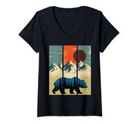 Women's No Visible Text Detected Mountain Bear Adventure Nature V-Neck T-Shirt
