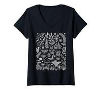 Womens No Visible Text Detected Nature Lovers Botanical Pattern V-Neck T-Shirt
