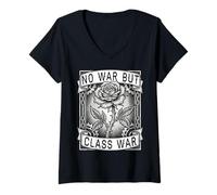 Women's No War But Class War Labor Day Flag Thorny Flower V-Neck T-Shirt