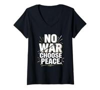 Women's No War Choose Peace Modern Text V-Neck T-Shirt