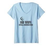 Women's NO WI FI Still Connected Arabic Islamic Crescent V-Neck T-Shirt
