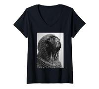 Womens Noble Pug Medieval Knight Surreal Fantasy Quirky Dog Art V-Neck T-Shirt