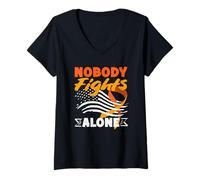 Women's Nobody Fights Alone ADHD Awareness American Flag Patriotic V-Neck T-Shirt