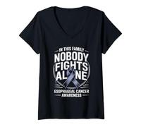 Women's Nobody Fights Alone Esophageal Cancer Awareness V-Neck T-Shirt