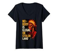 Womens Nobody is Illegal on Stolen Land Design V-Neck T-Shirt