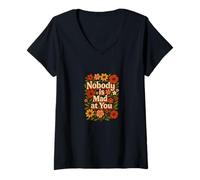 Womens Nobody is Mad at You Soft Reassurance Anxiety Design V-Neck T-Shirt