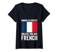 Womens Nobody is Perfect Unless You are French France V-Neck T-Shirt
