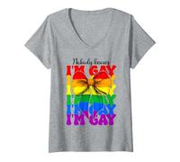 Womens Nobody Knows I'm Gay Funny Gay Pride Flag Rainbow LGBTQ V-Neck T-Shirt