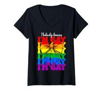 Womens Nobody Knows I'm Gay Funny Gay Pride Flag Rainbow LGBTQ V-Neck T-Shirt