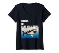 Womens Nobody: Me: I Like Megalodons - Megalodon Shark V-Neck T-Shirt