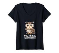 Womens Nocturnal and Proud Owl Statement V-Neck T-Shirt