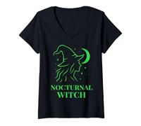 Womens Nocturnal Witch Moon Magic Silhouette Witchcore Style V-Neck T-Shirt