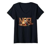 Womens Noel Baby Jesus Nativity Religious Christian Faith Christmas V-Neck T-Shirt