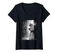 Women's Noir Wolf Detective Writing in Rain Alley V-Neck T-Shirt