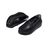 Women's Non Slip Nursing Shoes, Women Slip-On Casual Comfortable Breathable Leather Nurse Shoes, Platform Wedges Breathable Running Shoes, for Medical Workers, Doctors(Black,4 UK)