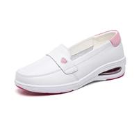 Women's Non Slip Nursing Shoes, Womens Breathable Leather White Cushion Comfort Slip-On Nursing Shoes, Orthopedic Walking Ideal, for Nurse Healthcare Crews(6 UK)
