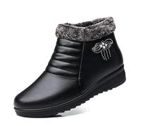 Women's Non-Slip Warm Zipper Snow Boots, Side Zipper Comfortable Soft Sole Non-Slip Short Shoes, Sparkling Rhinestones Outdoor Walking Booties (Black,5)
