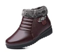 Women's Non-Slip Warm Zipper Snow Boots, Side Zipper Comfortable Soft Sole Non-Slip Short Shoes, Sparkling Rhinestones Outdoor Walking Booties (Burgundy,5)