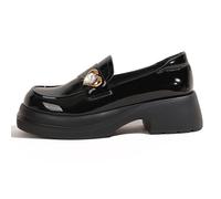 Women's Non-Tiring Work Shoes 5CM Chunky High Heel Platform Loafers Round Toe Easy Slip-on for Long Standing & Walking Anti-Fatigue Microfiber Lining,Black,6.5 UK