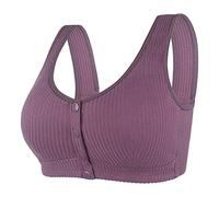 Women's Non Wired Front Fastening Bra UK - Easy to Put On Friendly for Older Ladies/Seniors, Full Support for Large Bust/Fuller Figure Plus Size, Wide Strap Seamless Wireless Comfortable (Grey, 44)