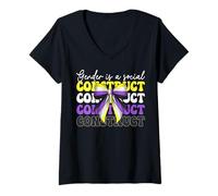 Womens Nonbinary Flag Pride Girl Gender Is A Social Construct V-Neck T-Shirt