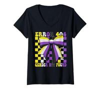 Womens Nonbinary Flag Pride LGBTQ Error 404 Gender Not Found V-Neck T-Shirt